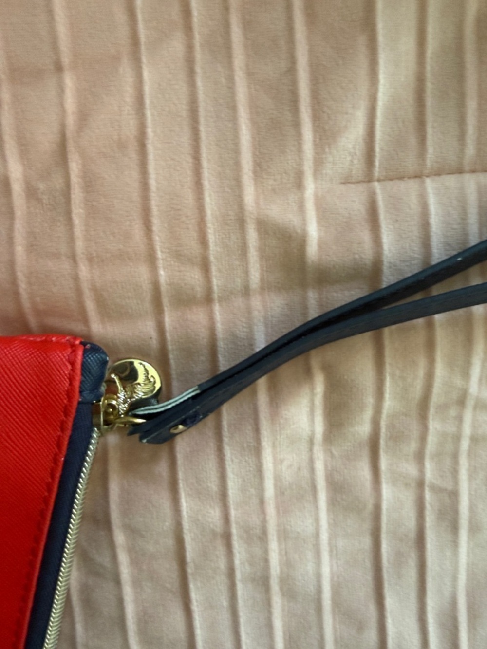 Dabney Lee Red Zip Wristlet with Navy Strap toiletries Travel Bag or Make Up Bag - Picture 7 of 9
